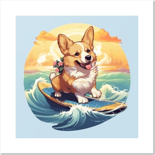 Surfing Hawaiian Corgi Posters and Art